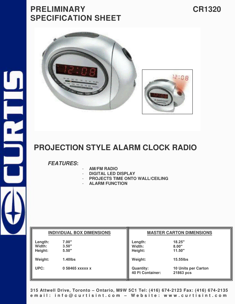 Curtis CR1320 User Manual | 1 page