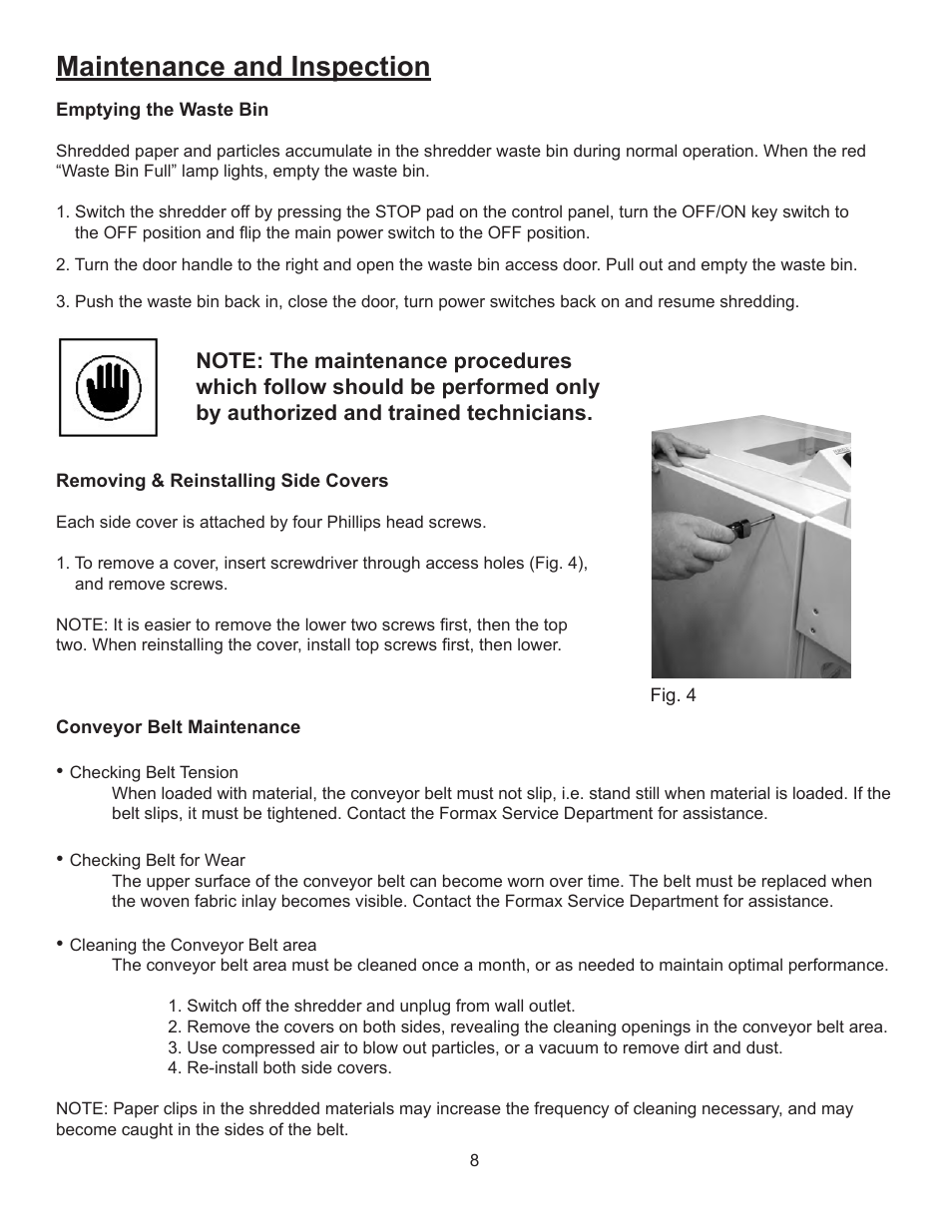 Maintenance and inspection | Formax FD 8804 User Manual | Page 11 / 24