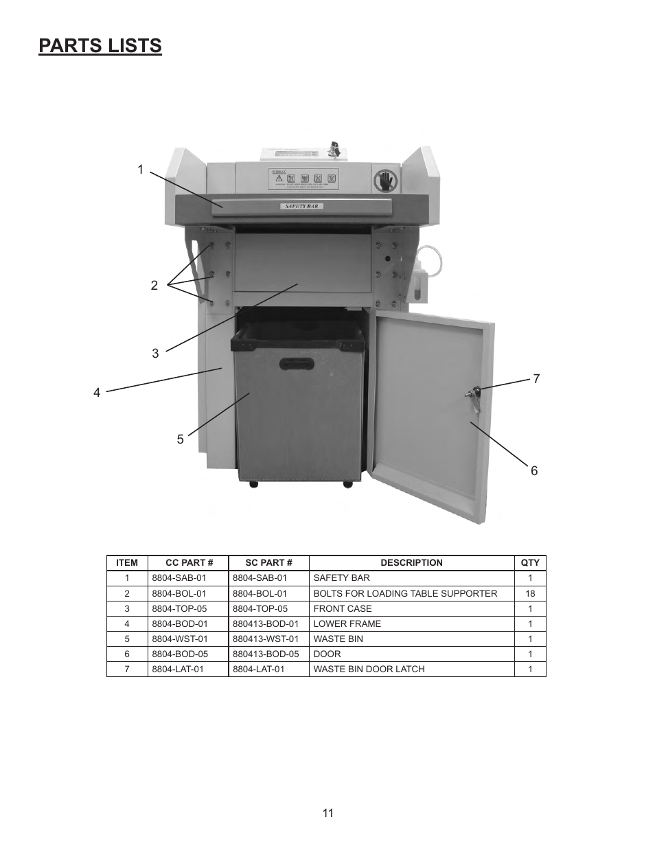 Parts lists | Formax FD 8804 User Manual | Page 14 / 24