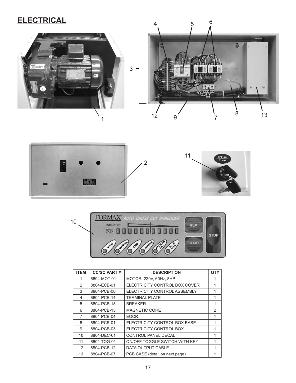 Electrical | Formax FD 8804 User Manual | Page 20 / 24