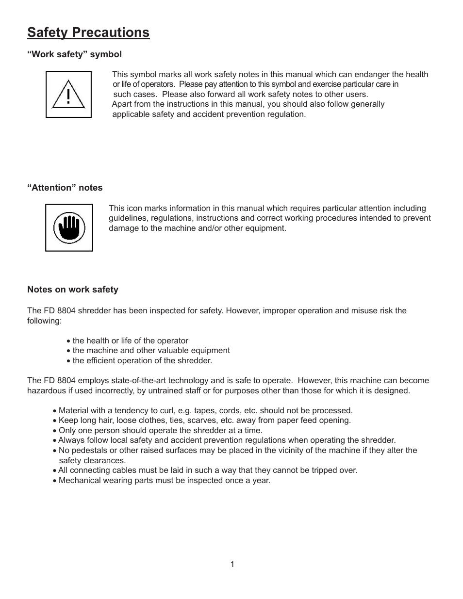 Safety precautions | Formax FD 8804 User Manual | Page 4 / 24