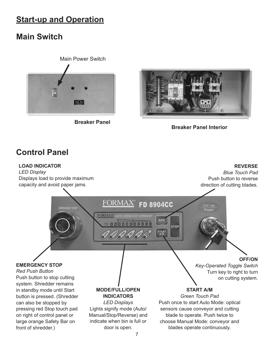 Control panel start-up and operation main switch | Formax FD 8904CC User Manual | Page 10 / 27