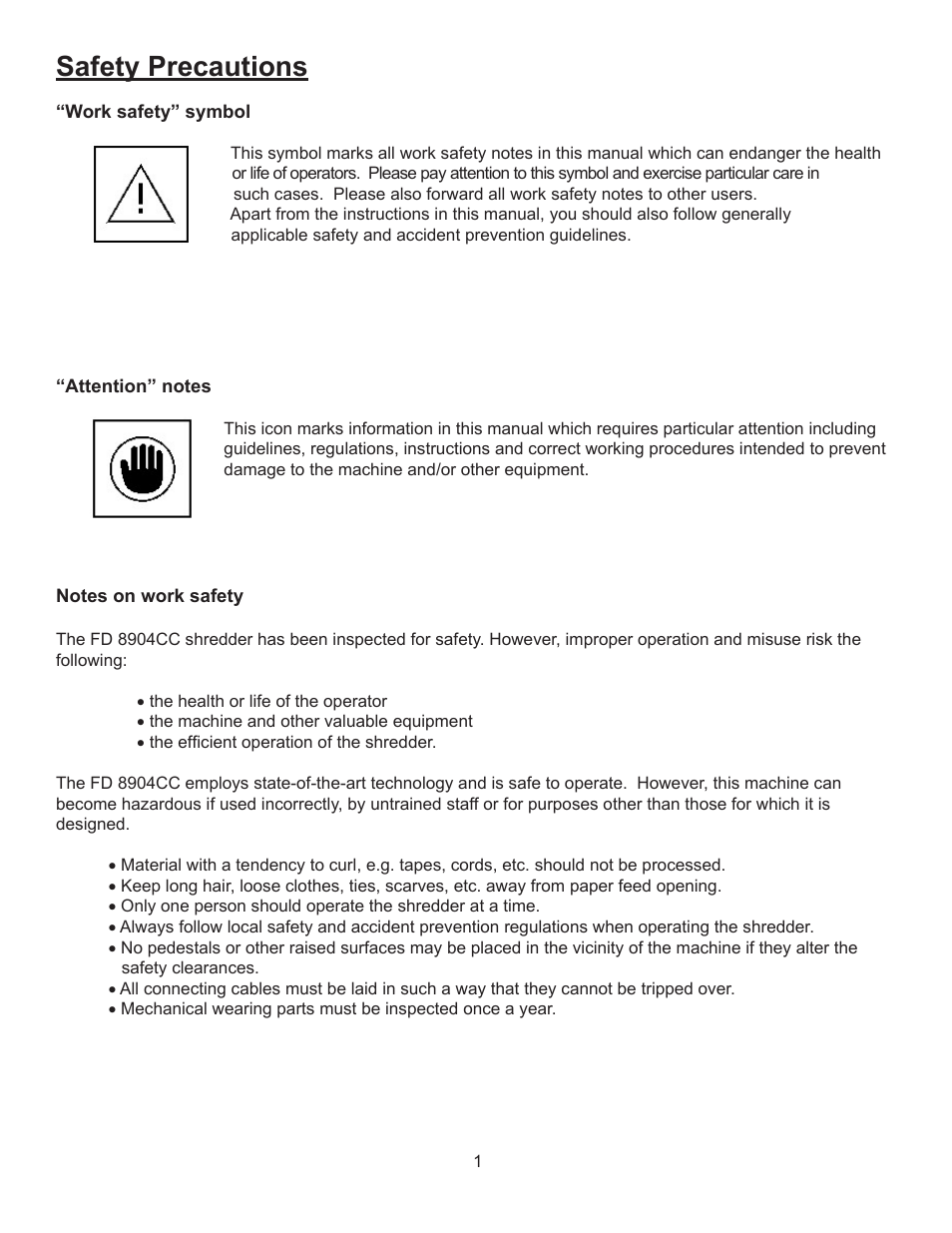 Safety precautions | Formax FD 8904CC User Manual | Page 4 / 27