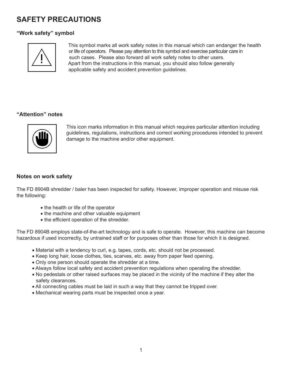 Safety precautions | Formax FD 8904B User Manual | Page 4 / 23
