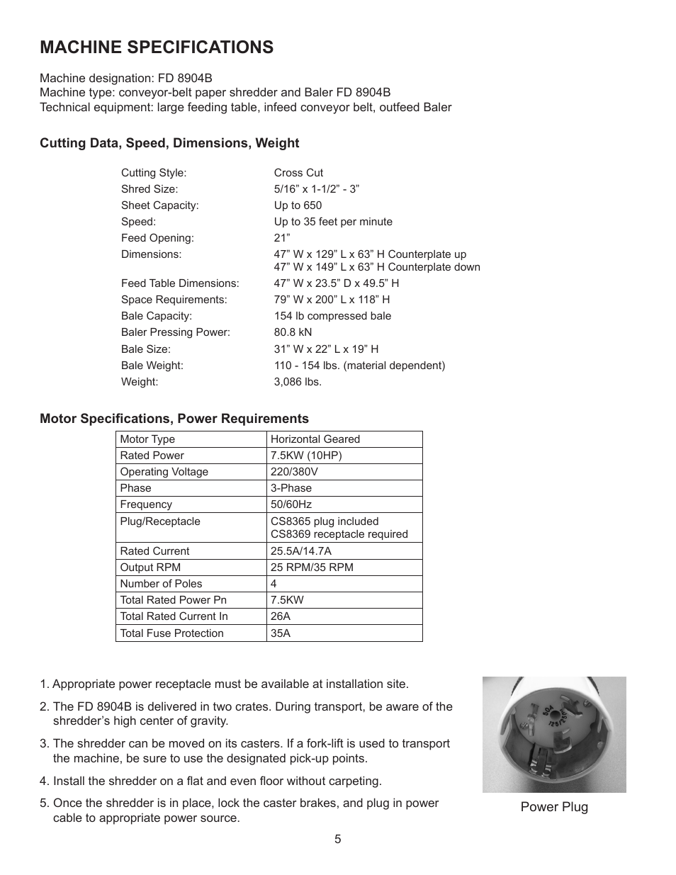 Machine specifications | Formax FD 8904B User Manual | Page 8 / 23