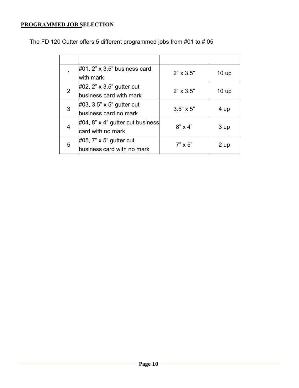The job selection | Formax FD 120 User Manual | Page 10 / 15
