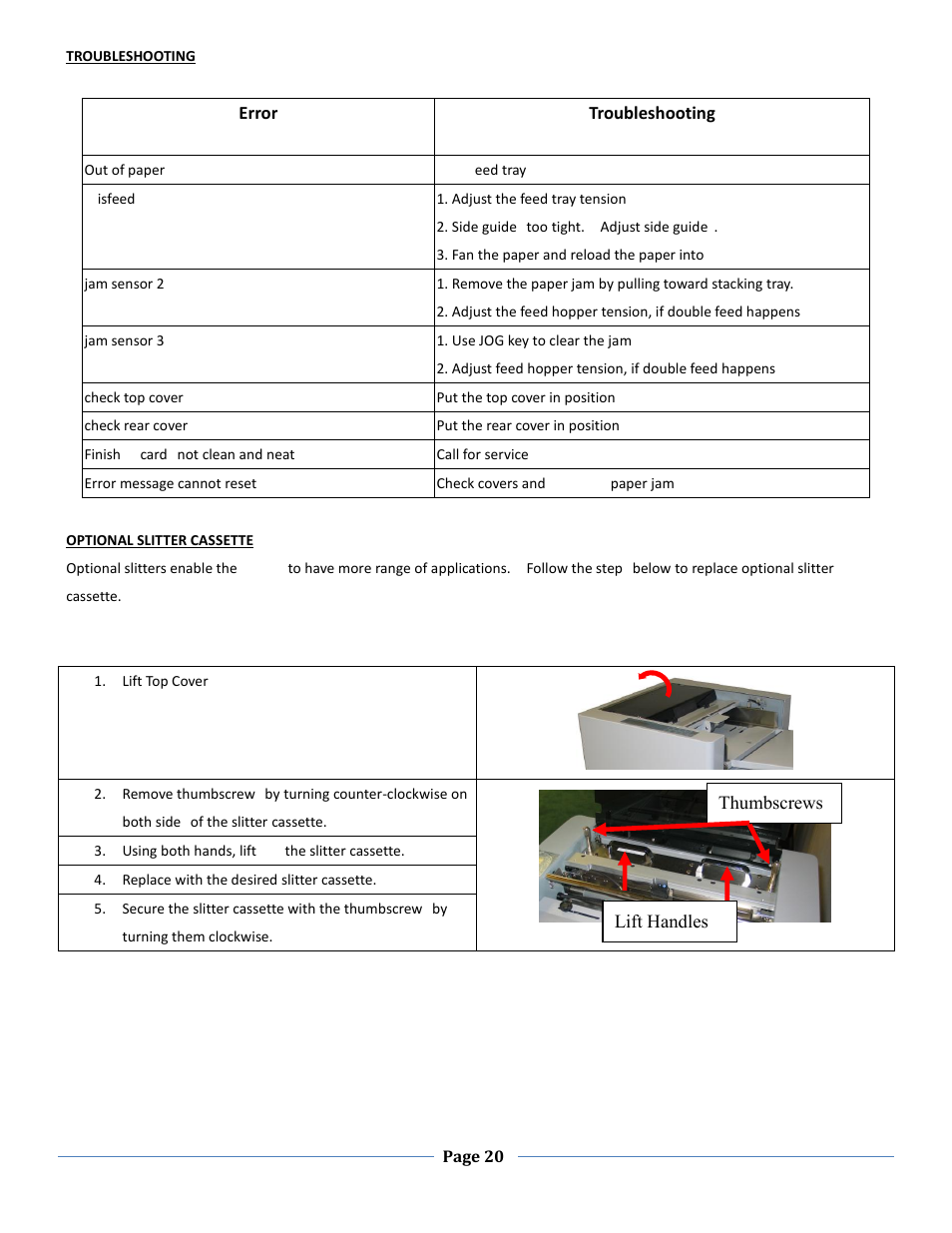 Troubleshooting, Optional slitter cassette | Formax FD 125 User Manual | Page 20 / 23