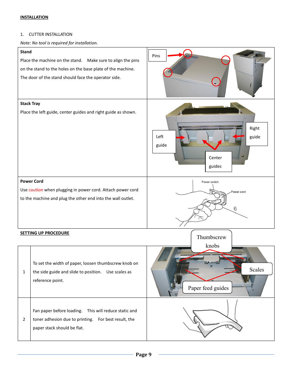 Installation, Setting up procedure | Formax FD 125 User Manual | Page 9 / 23