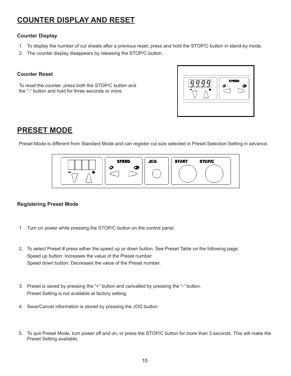 Counter display and reset, Preset mode, Manual setting | Preparation before operation | Formax FD 4170 User Manual | Page 14 / 25