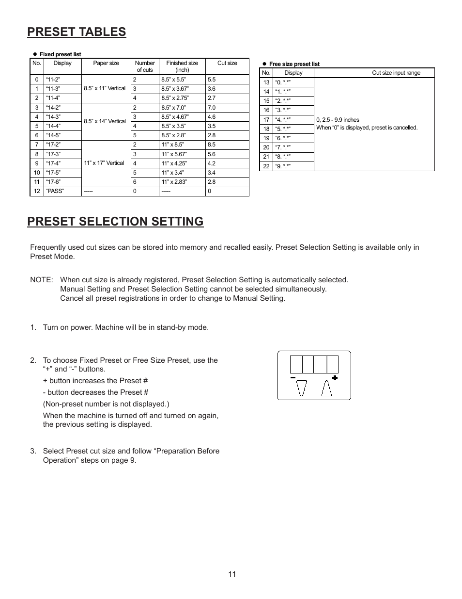 Preset selection setting, Preset tables | Formax FD 4170 User Manual | Page 15 / 25