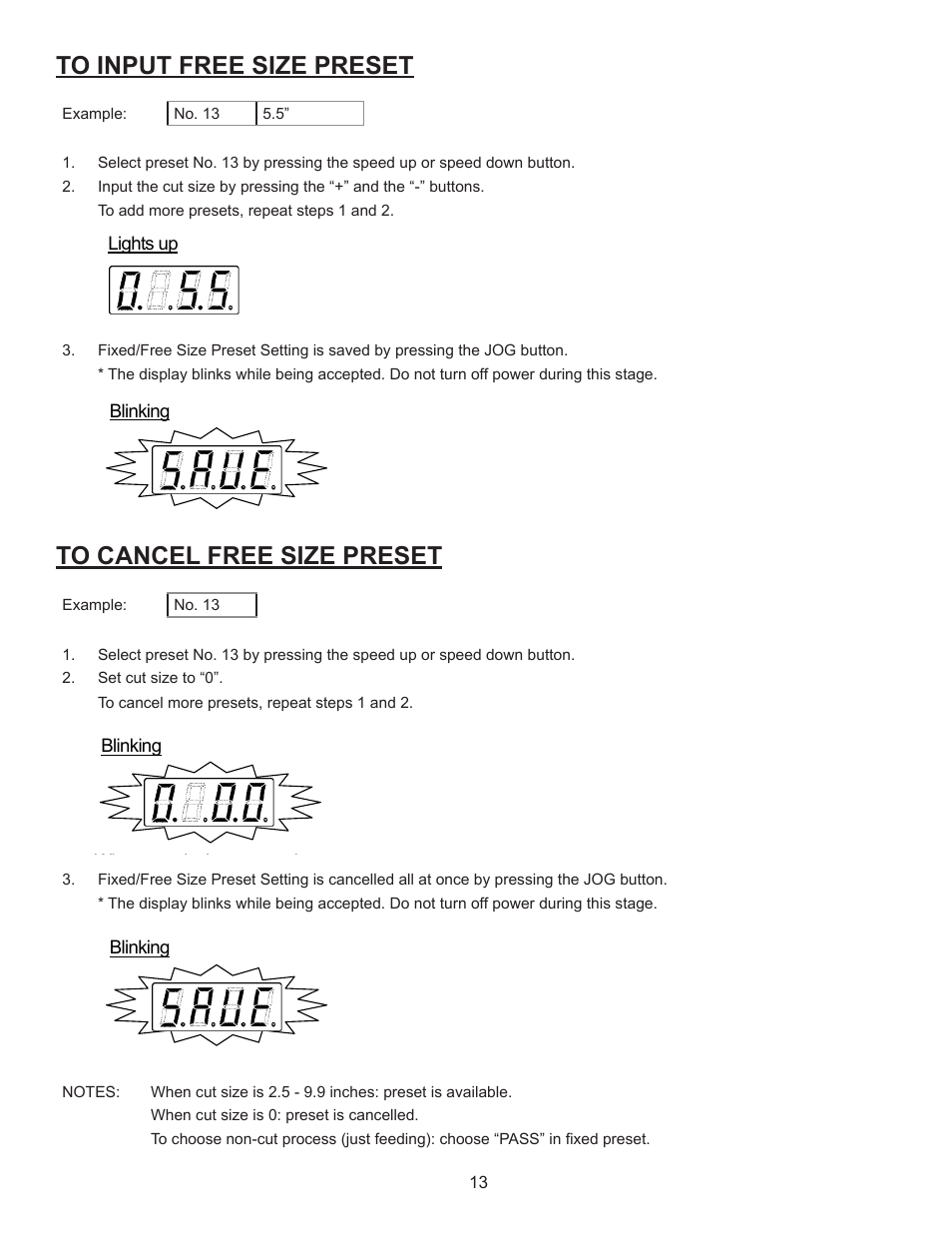 Fixed preset registration/cancel, Free size preset registration/cancel | Formax FD 4170 User Manual | Page 17 / 25