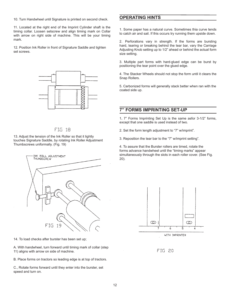 Operating hints, 7” forms imprinting set-up | Formax FD 540 User Manual | Page 14 / 17