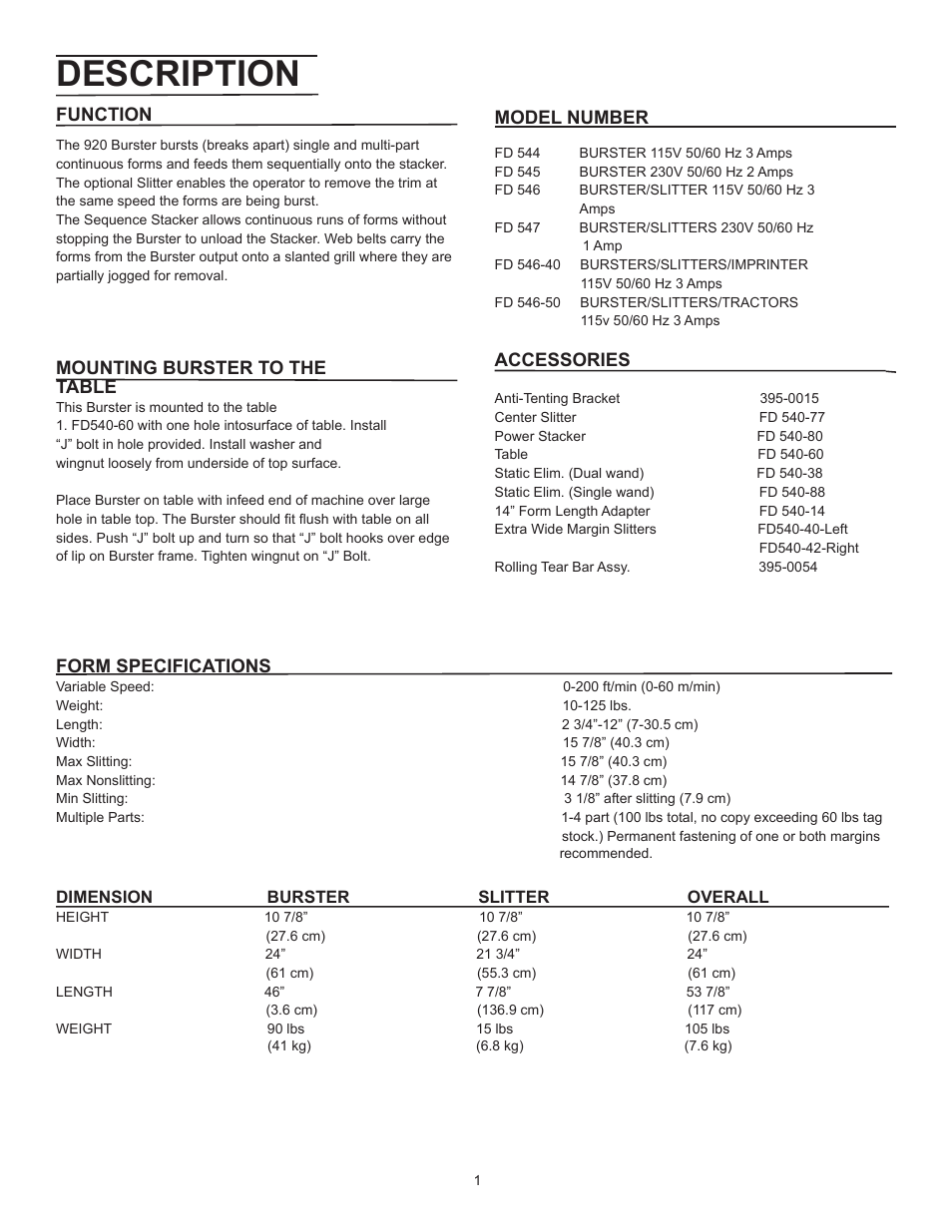 Description | Formax FD 540 User Manual | Page 3 / 17