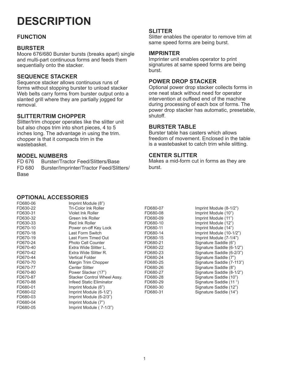 Description | Formax FD 670 User Manual | Page 5 / 18