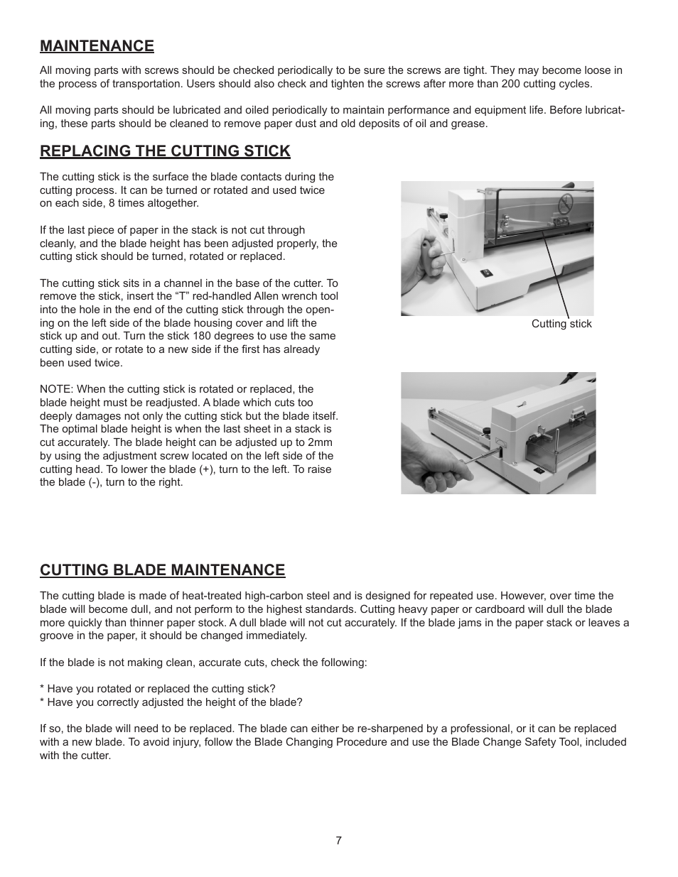 Maintenance replacing the cutting stick, Cutting blade maintenance | Formax Cut-True 13M User Manual | Page 10 / 12