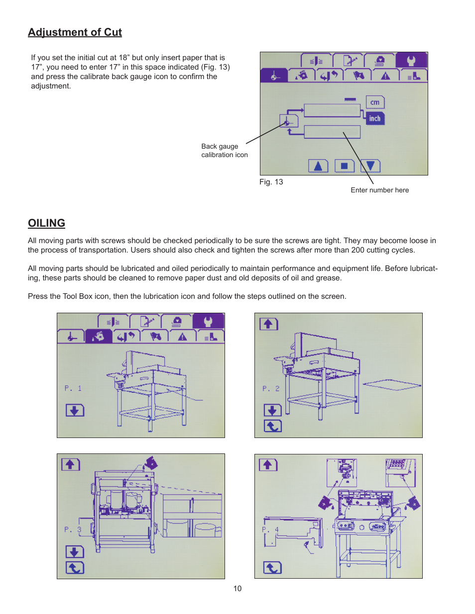 Adjustment of cut, Oiling | Formax Cut-True 27A User Manual | Page 13 / 20