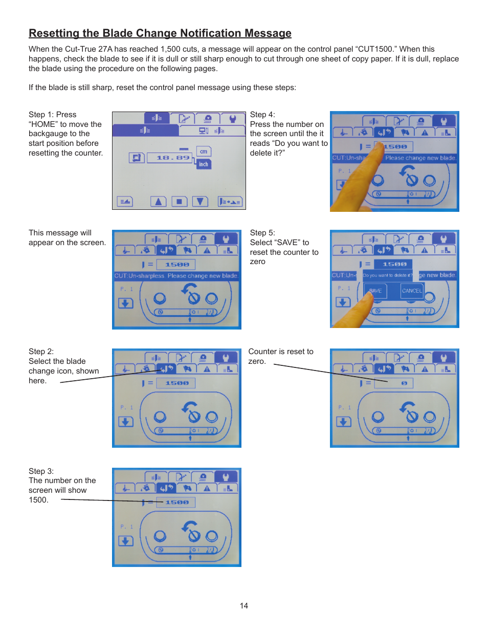 Resetting the blade change notification message | Formax Cut-True 27A User Manual | Page 17 / 20