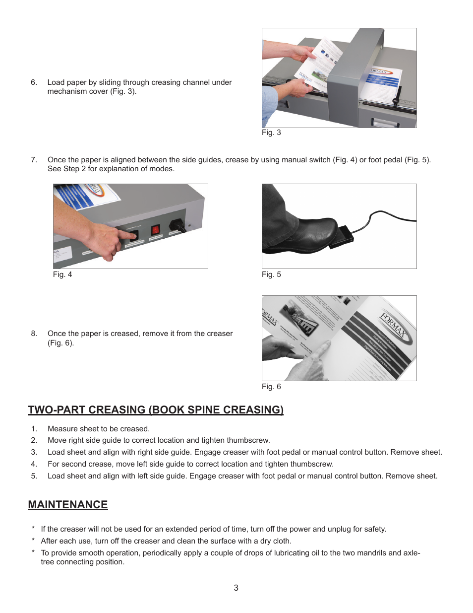 Two-part creasing (book spine creasing), Maintenance | Formax FD 215S User Manual | Page 5 / 6