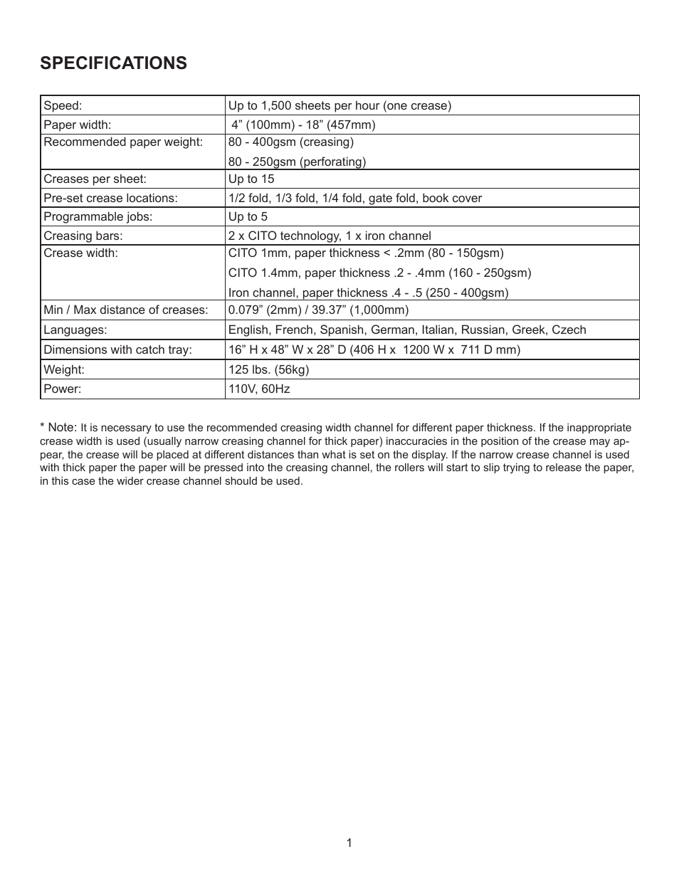 Specifications | Formax FD 230 User Manual | Page 5 / 15