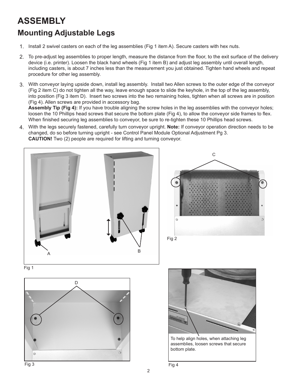Assembly, Mounting adjustable legs | Formax FD 4040 User Manual | Page 4 / 14
