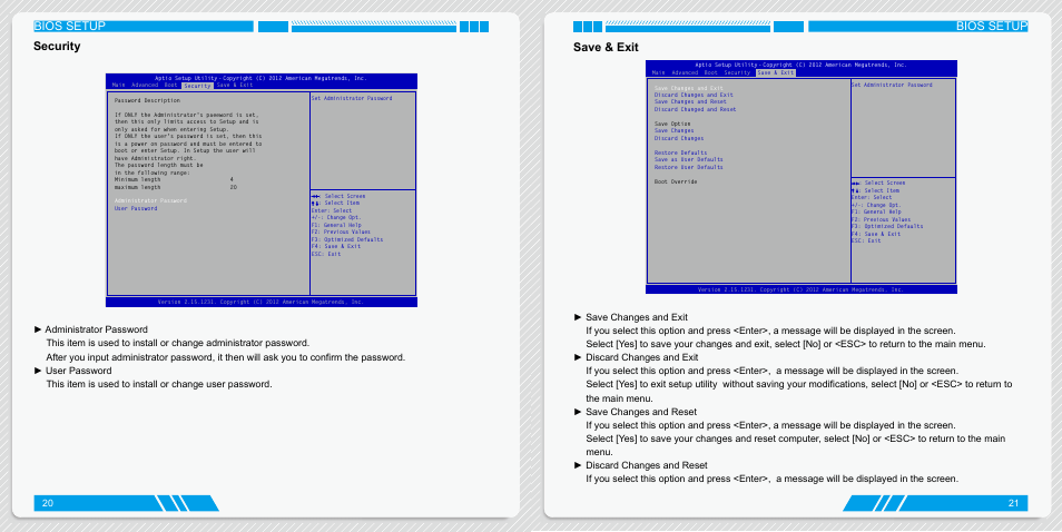 Security, Save & exit, Security save & exit | Bios setup, Bios setup security | Foxconn AT-5570 User Manual | Page 14 / 21