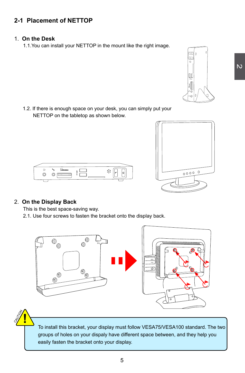 Placement of nettop, On the desk, On the display back | 1 placement of nettop | Foxconn nT-A3550 User Manual | Page 10 / 31