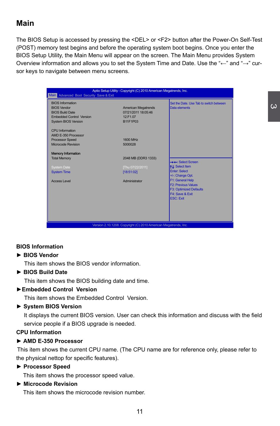 Main menu, Main, This item shows the microcode revision number | Foxconn nT-A3550 User Manual | Page 16 / 31