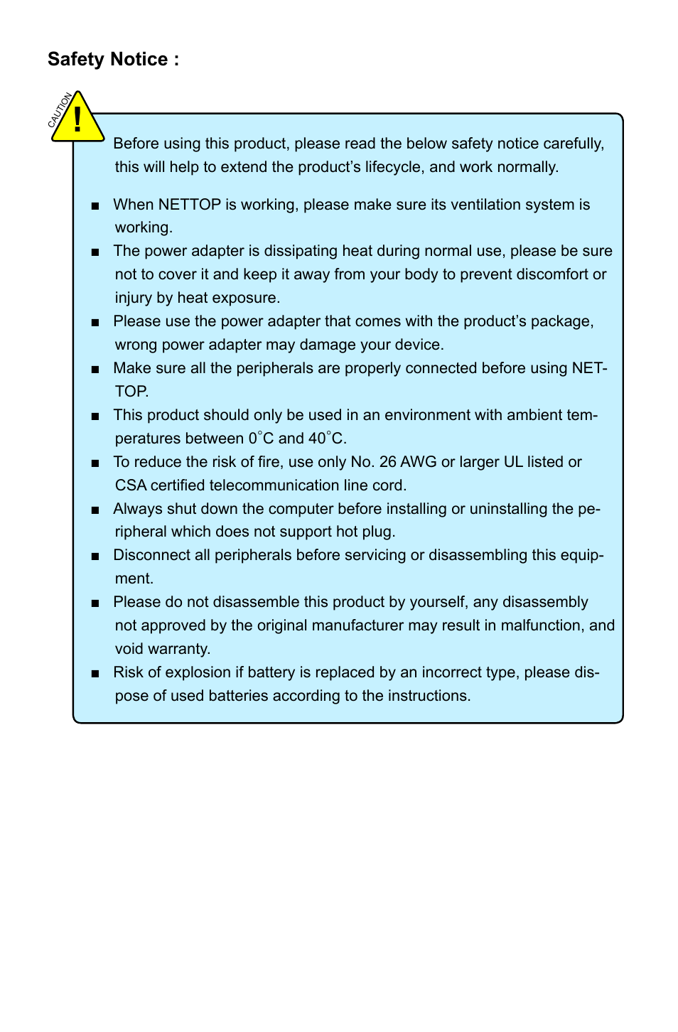 Safety notice | Foxconn nT-A3550 User Manual | Page 3 / 31