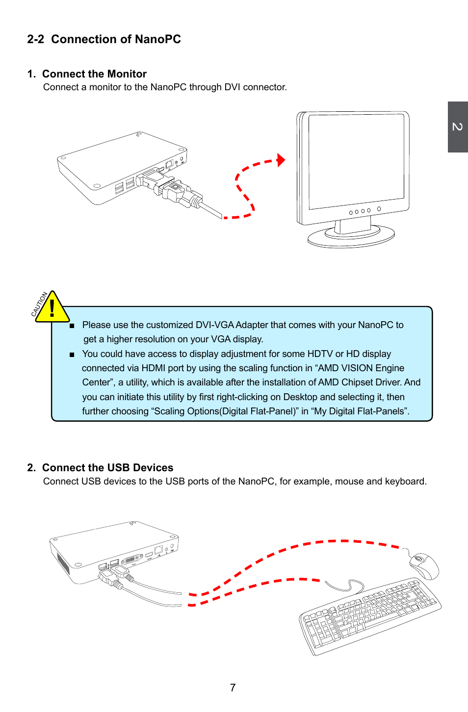 Connection of nanopc, Connect the monitor, Connect the usb devices | Connect the network cable, 2 connection of nanopc | Foxconn nT-A3800 User Manual | Page 12 / 33