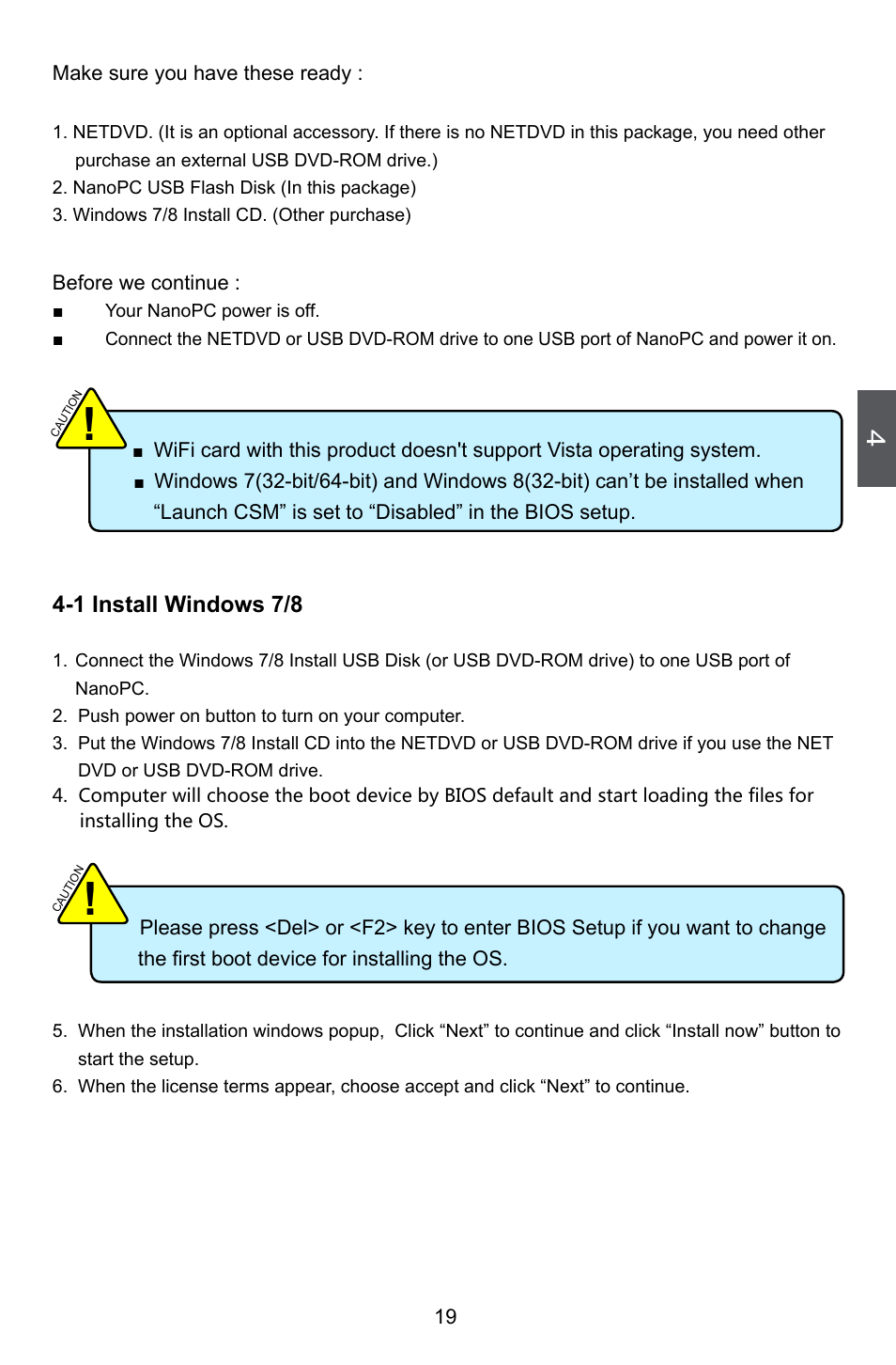 Install windows 7/8, 1 install windows 7/8 | Foxconn nT-A3800 User Manual | Page 24 / 33