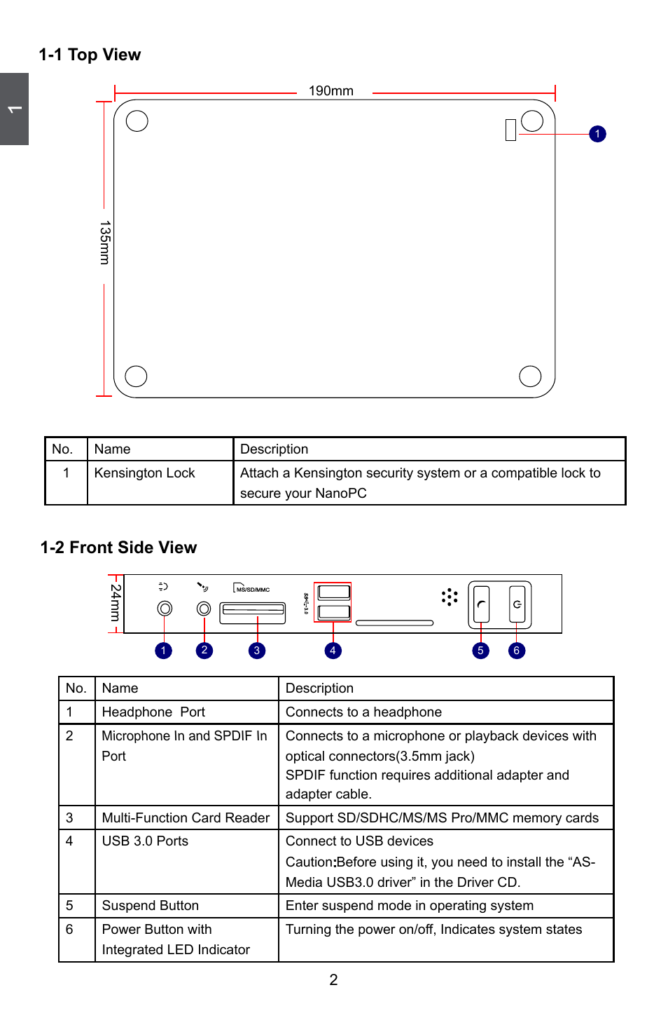 1 top view, 2 front side view | Foxconn nT-A3800 User Manual | Page 7 / 33