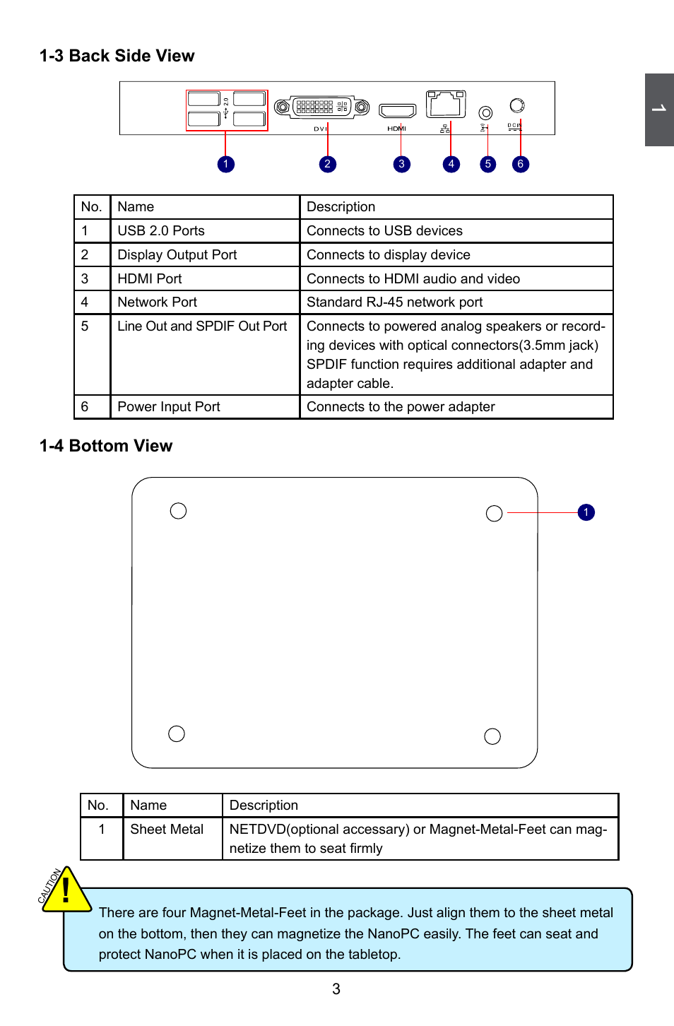 3 back side view, 4 bottom view, 3 back side view 1-4 bottom view | Foxconn nT-A3800 User Manual | Page 8 / 33