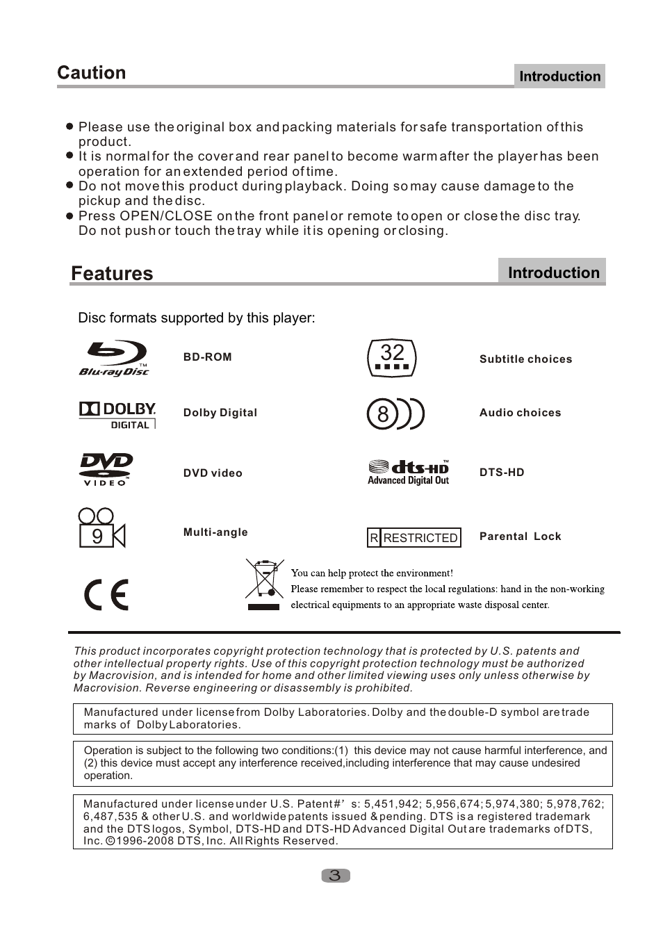 Т³гж 4, Features, Introduction | Curtis DVD1100UK User Manual | Page 4 / 20