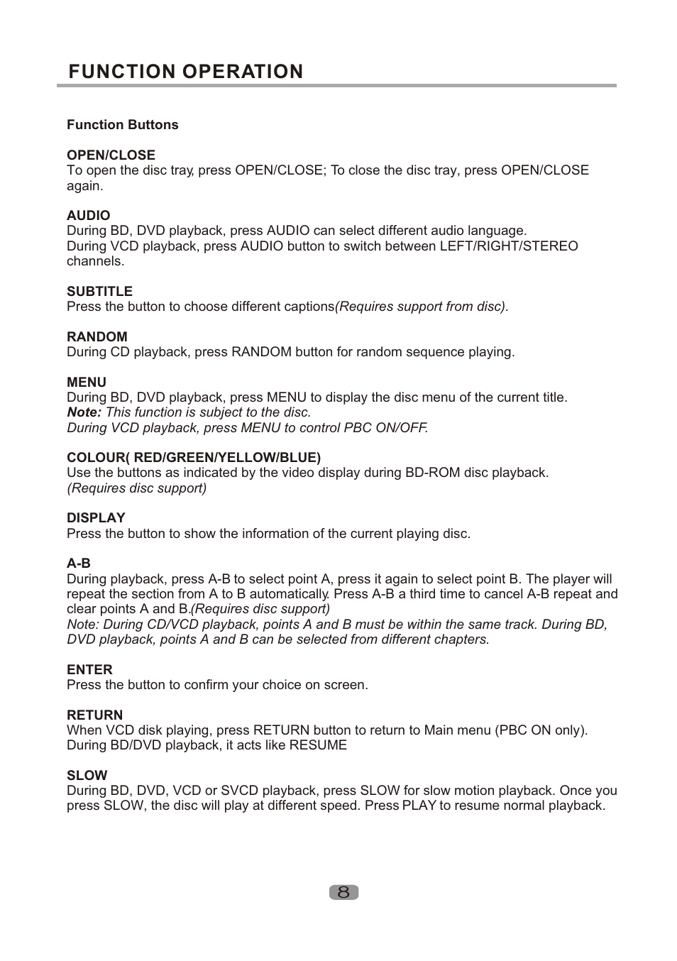 Т³гж 9, Function operation | Curtis DVD1100UK User Manual | Page 9 / 20