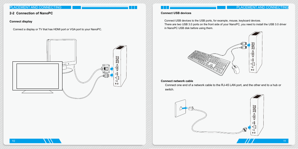 2 connection of nanopc, Connect display, Connect usb devices | Connect network cable | Foxconn AT-5250 User Manual | Page 9 / 22