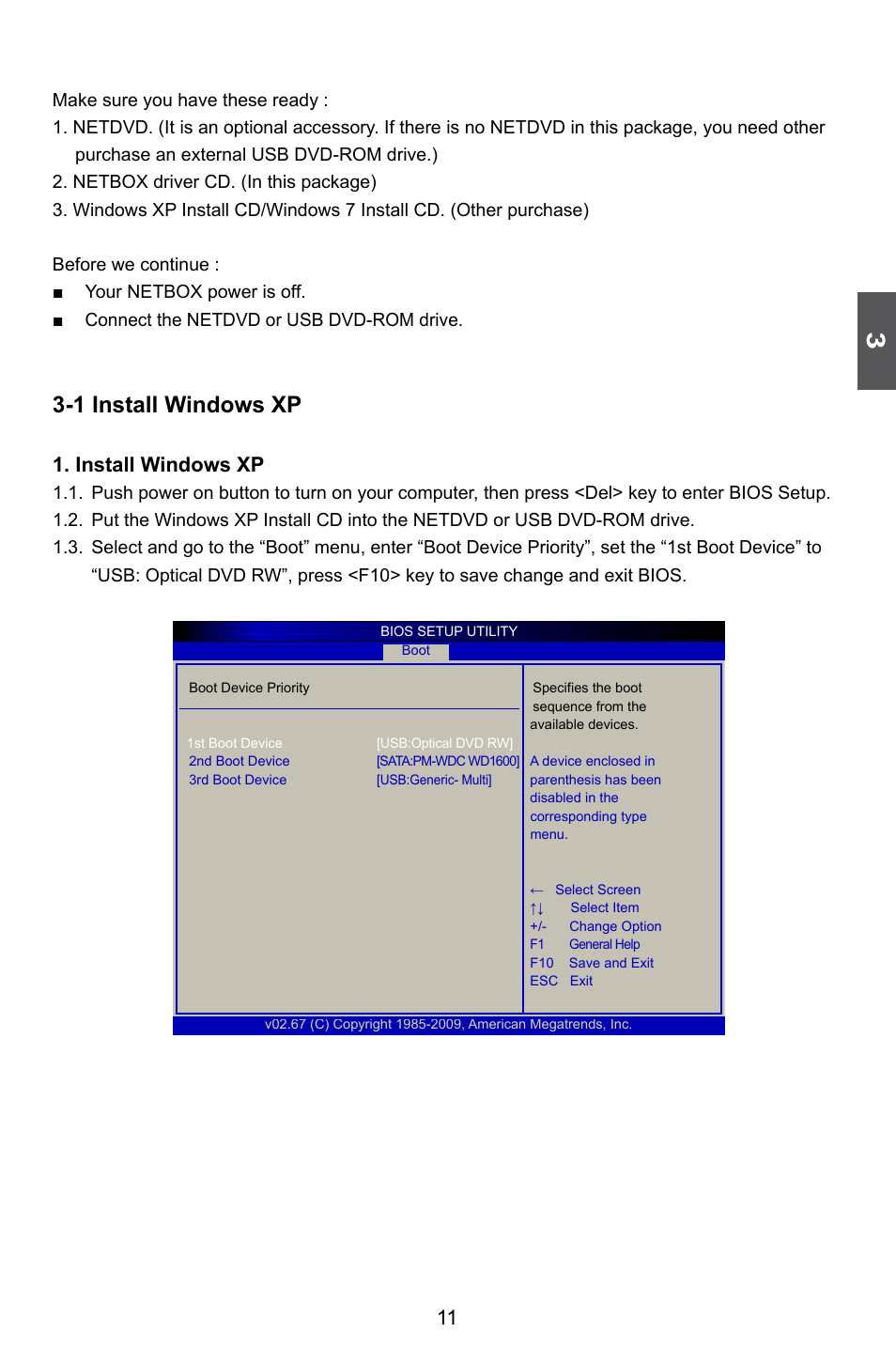 1 install windows xp, Install windows xp | Foxconn nT-410 User Manual | Page 15 / 32