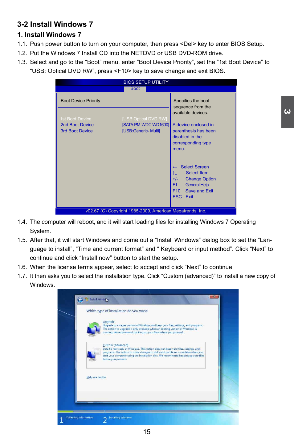 2 install windows 7, Install windows 7 | Foxconn nT-425 User Manual | Page 19 / 32