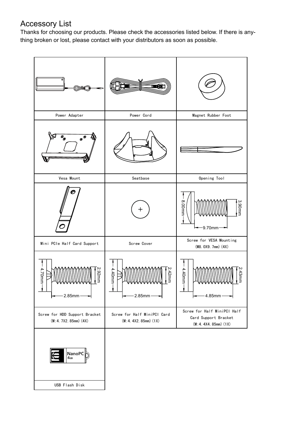 Accessory list | Foxconn nT-i2847 User Manual | Page 5 / 36