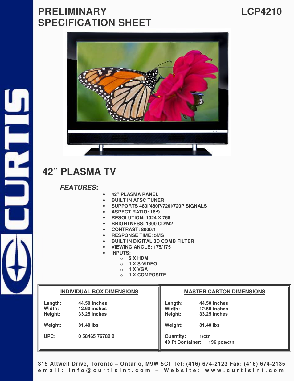 Curtis LCP4210 User Manual | 1 page