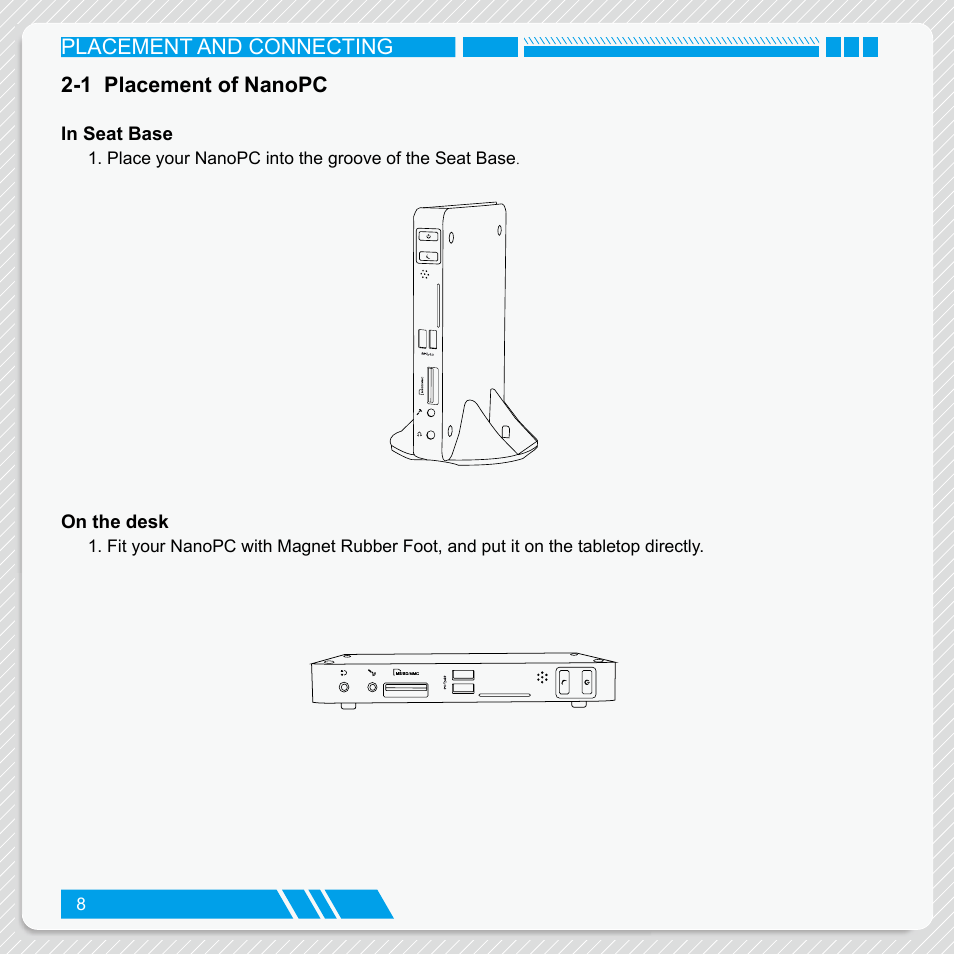 1 placement of nanopc, In seat base, On the desk | In seat base on the desk | Foxconn nT-iBT18 User Manual | Page 14 / 55