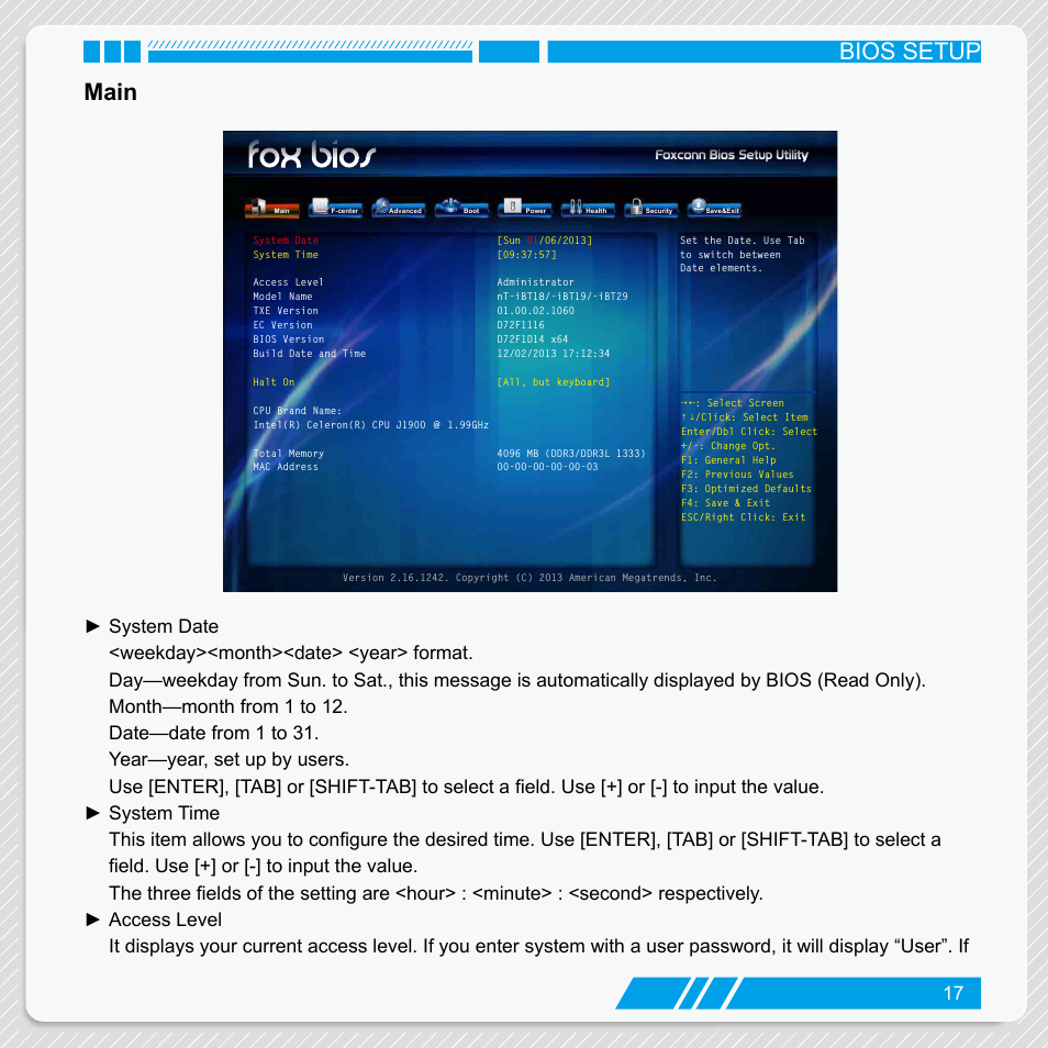 Main, Bios setup main | Foxconn nT-iBT18 User Manual | Page 23 / 55