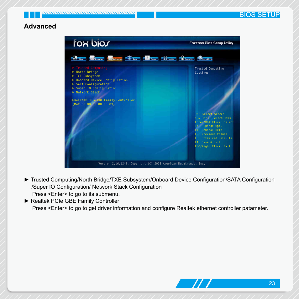 Advanced, Bios setup advanced | Foxconn nT-iBT18 User Manual | Page 29 / 55