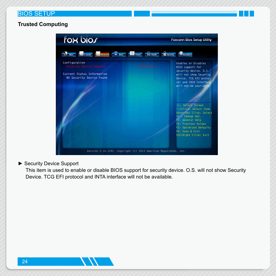 Trusted computing, Bios setup | Foxconn nT-iBT18 User Manual | Page 30 / 55