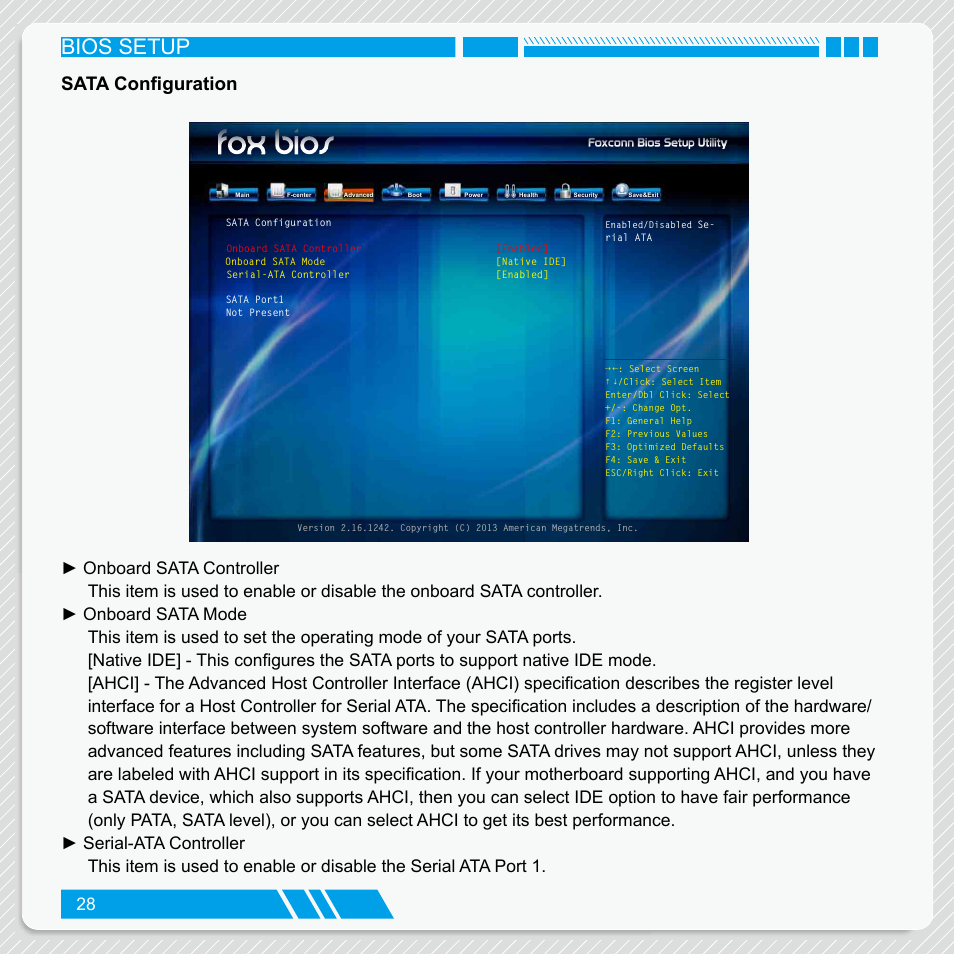 Sata configuration, Bios setup | Foxconn nT-iBT18 User Manual | Page 34 / 55