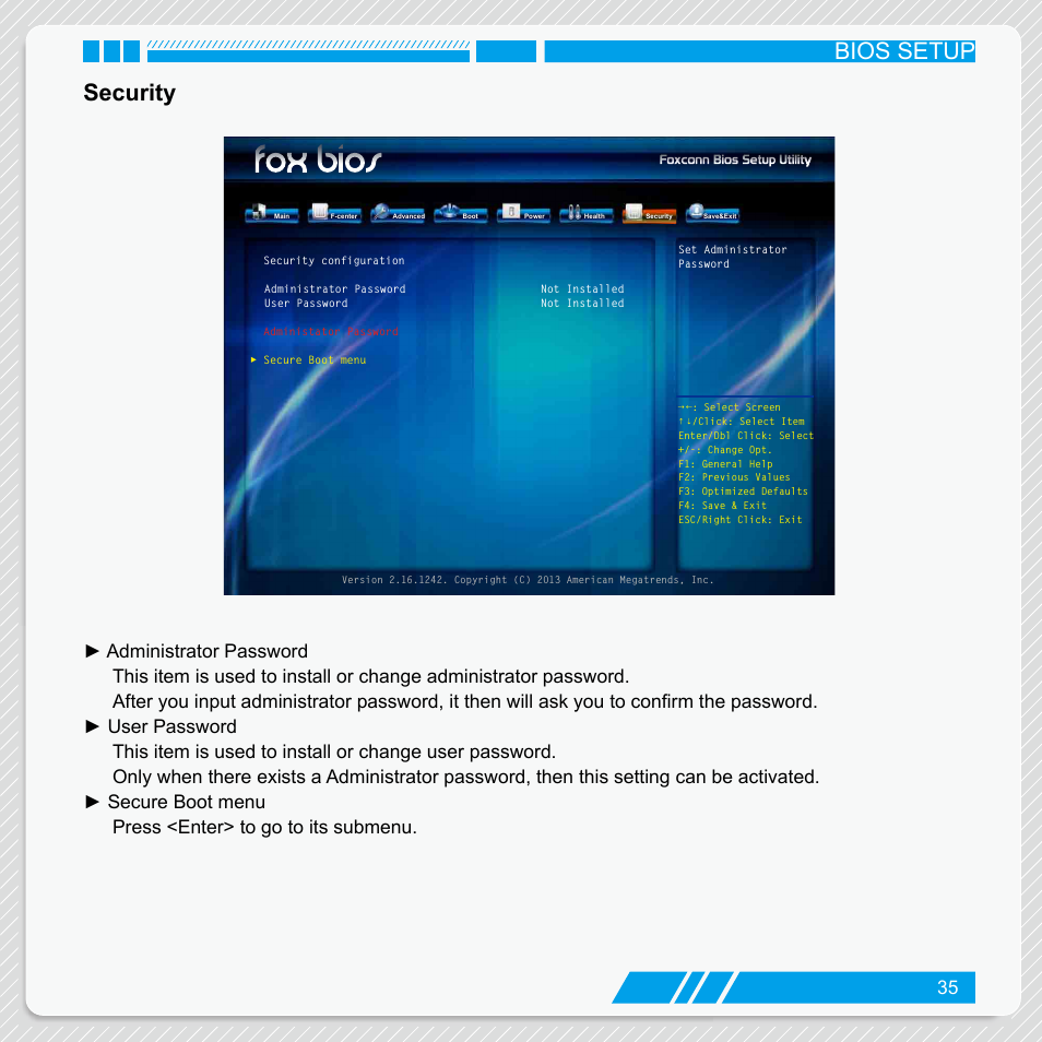 Security, Bios setup security | Foxconn nT-iBT18 User Manual | Page 41 / 55