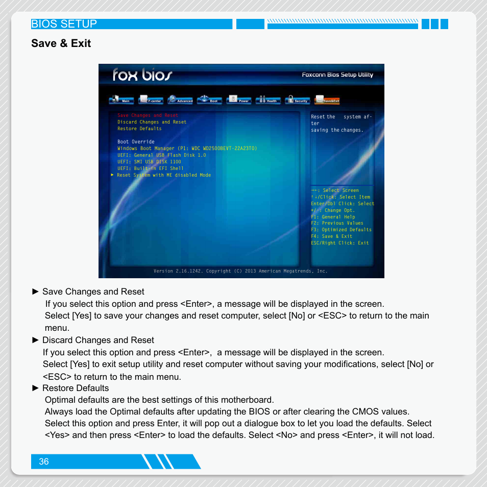 Save & exit, Bios setup save & exit | Foxconn nT-iBT18 User Manual | Page 42 / 55