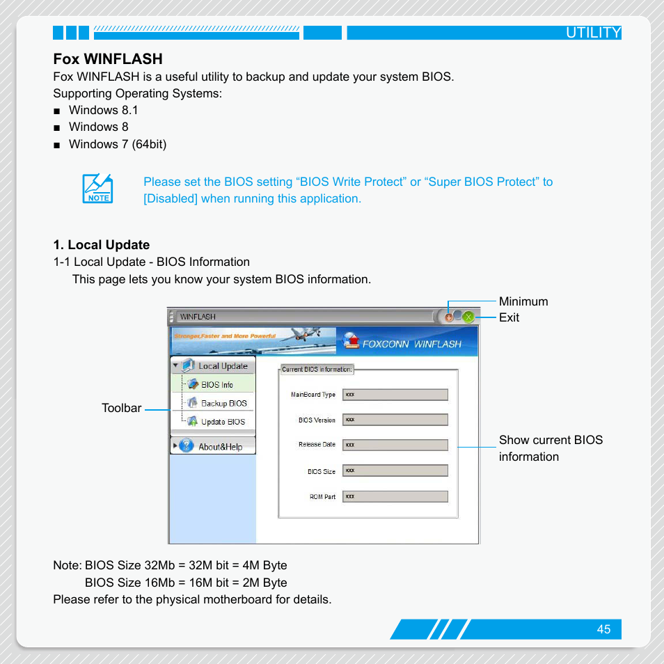 Fox winflash, Local update, Utility | Foxconn nT-iBT18 User Manual | Page 51 / 55