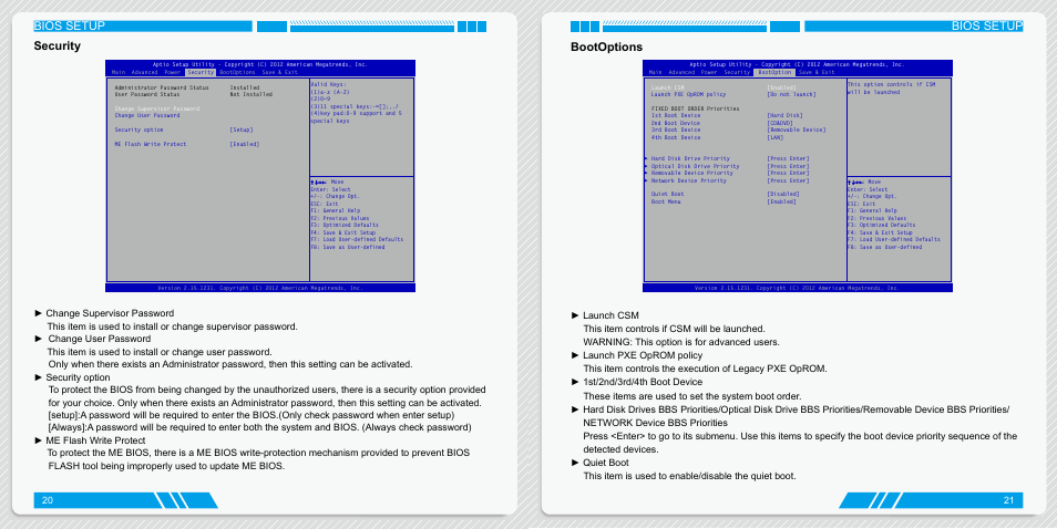 Security, Bootoptions, Security bootoptions | Bios setup, Bios setup security | Foxconn AT-7300 User Manual | Page 14 / 22