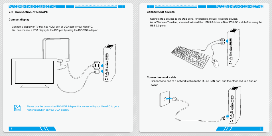 2 connection of nanopc, Connect display, Connect usb devices | Connect network cable | Foxconn AT-7300 User Manual | Page 8 / 22