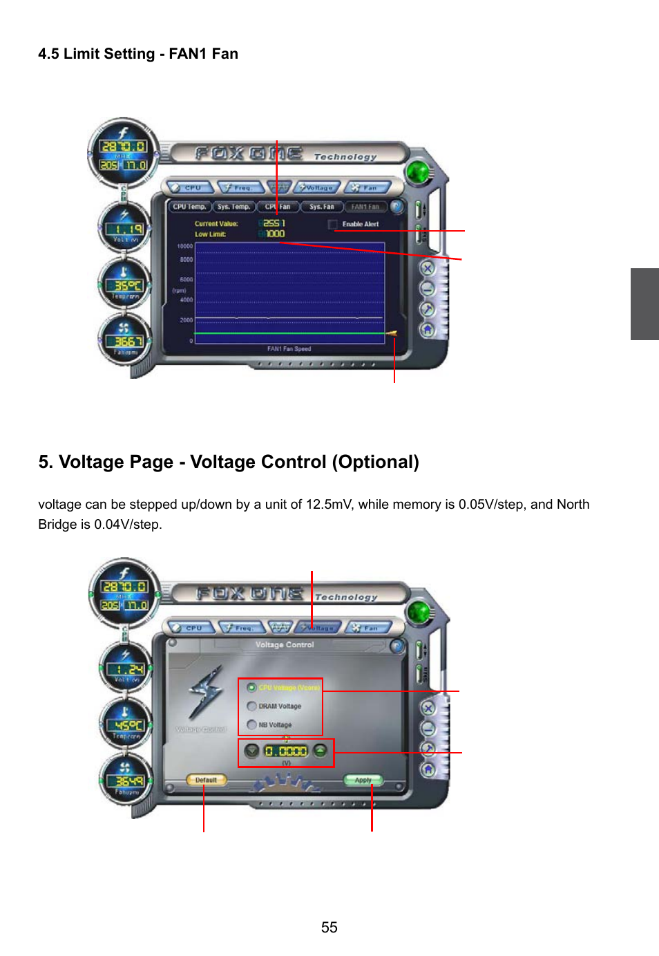 Voltage page - voltage control (optional) | Foxconn R10-H1 User Manual | Page 62 / 73